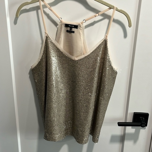 Miss Me Gold Sequin Tank EUC - Picture 1 of 6